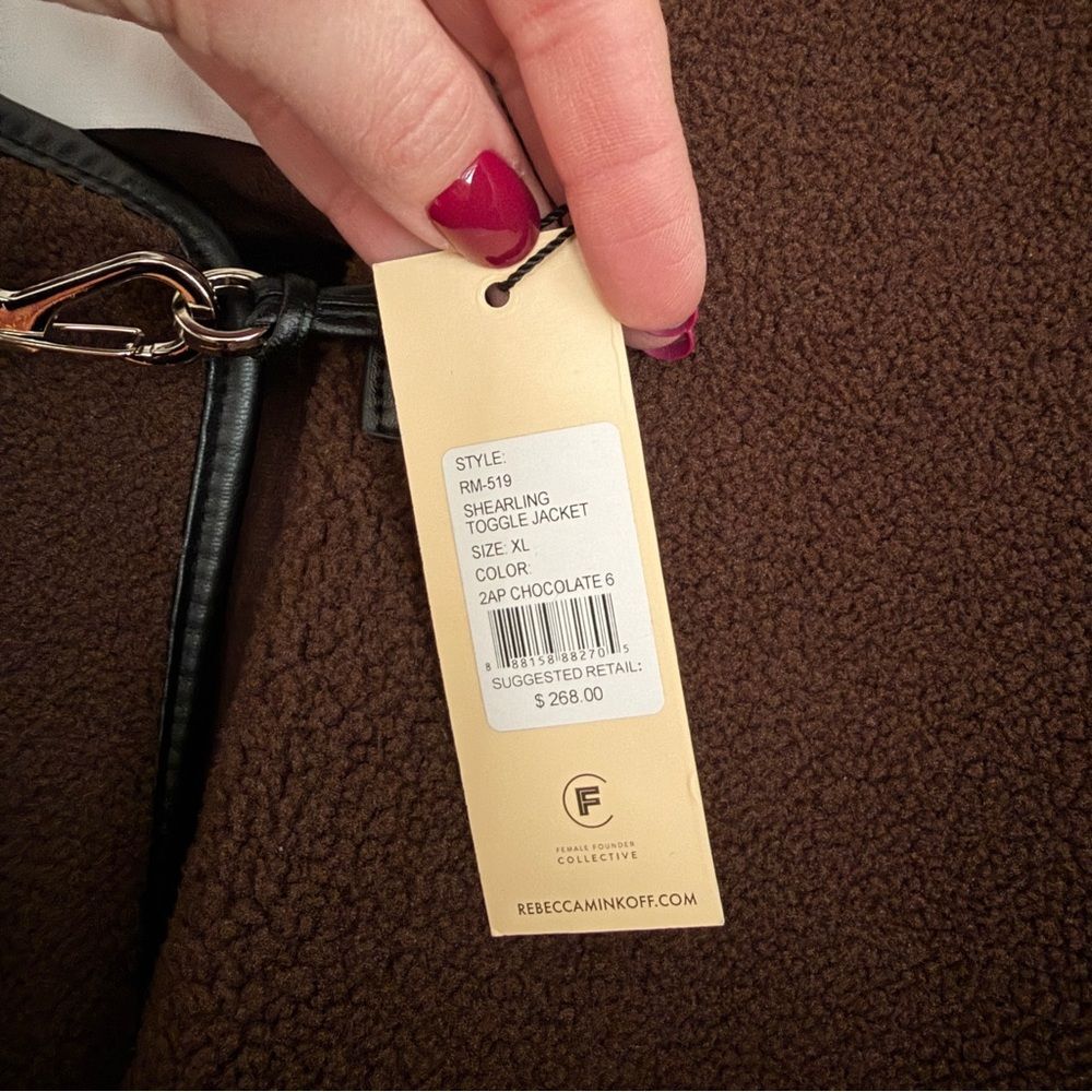 NWT Rebecca Minkoff Chocolate Brown Shearling Toggle Jacket Women’s Size XL - Picture 8 of 11